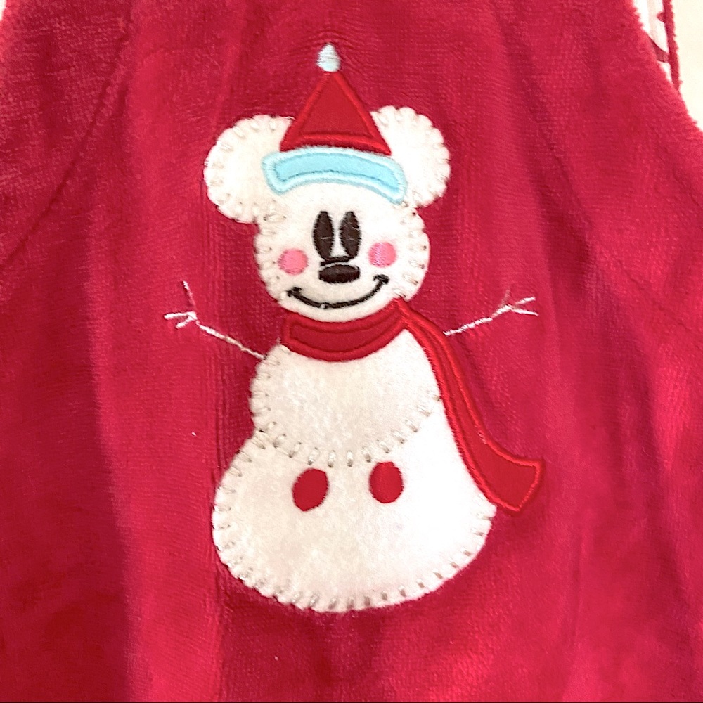 Disney Mickey Mouse Snowman Winter Christmas Holiday Red Velvet Overalls 6M - Picture 3 of 6